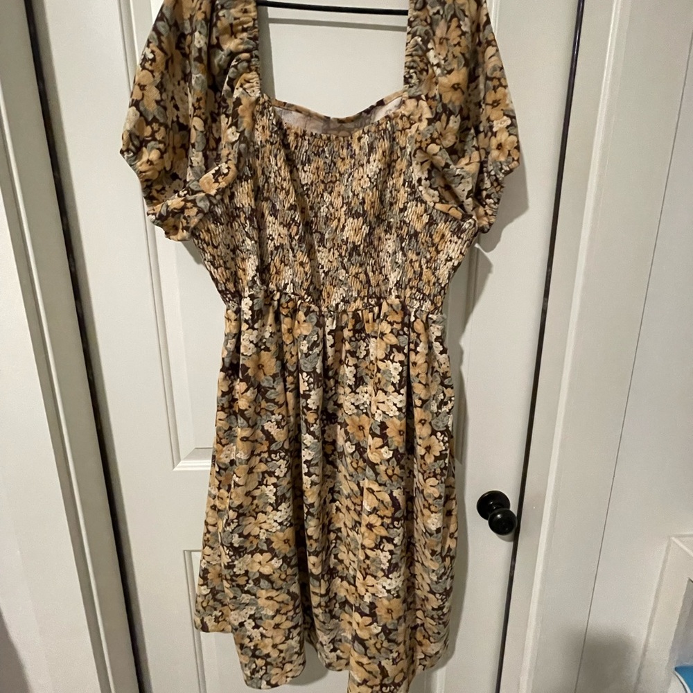 LENA AND LOU Brown Multi Color Floral Corduroy Dress with Pockets Size 3X - Picture 2 of 8